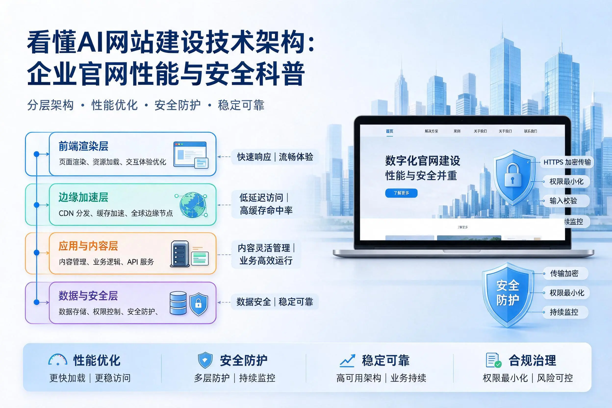 看懂AI网站建设技术架构:乌鲁木齐企业官网性能与安全科普